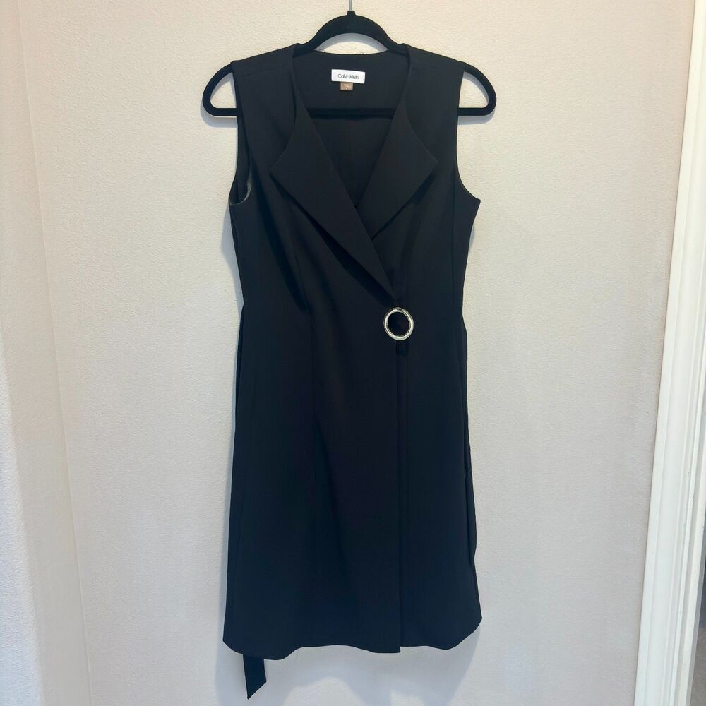 Calvin Klein Blazer Wrap Dress Black O-Ring Buckle Sleeveless Size 8